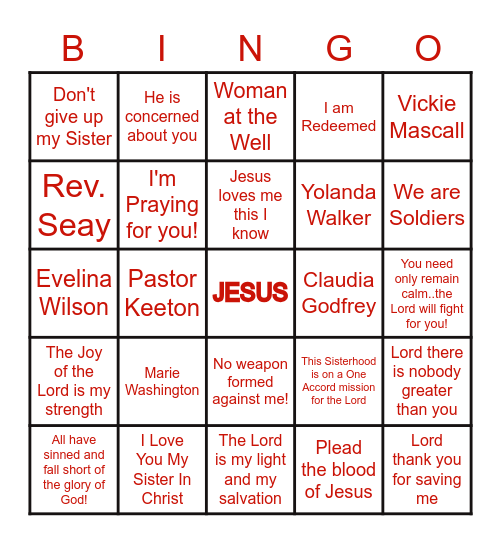 OUR SISTERHOOD MINISTRY Bingo Card