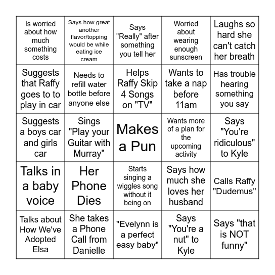 Lillian's Friend Bingo Card