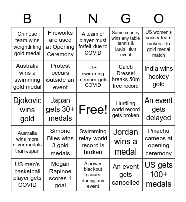 Fluence Olympic Bingo 2021 Bingo Card