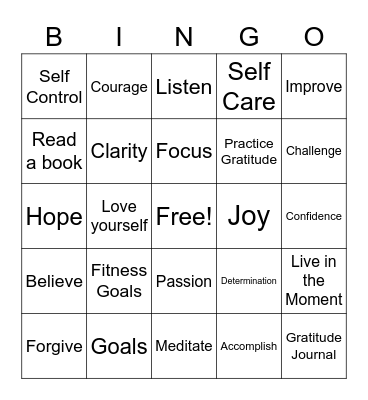 Positive Vibes Bingo Card
