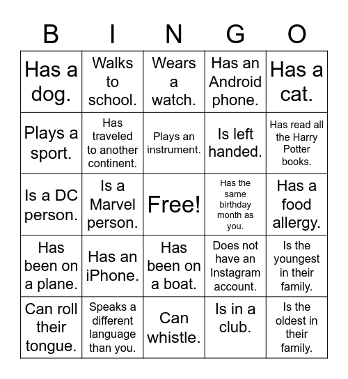 Person Bingo Card