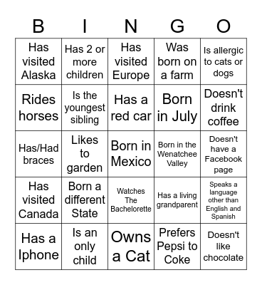 Human Bingo Card