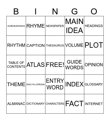 LIBRARY LINGO Bingo Card