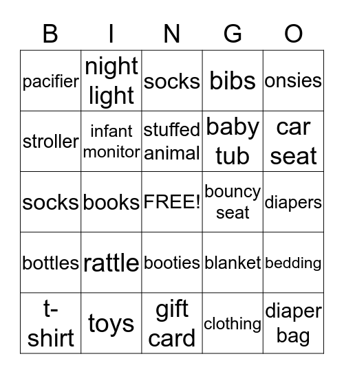 BABY SHOWER  Bingo Card