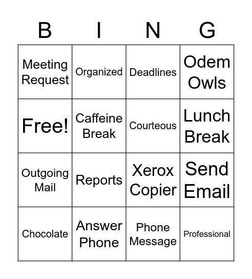 Back to the Office Bingo Card
