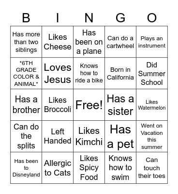 Get-To-Know-You Bingo Card
