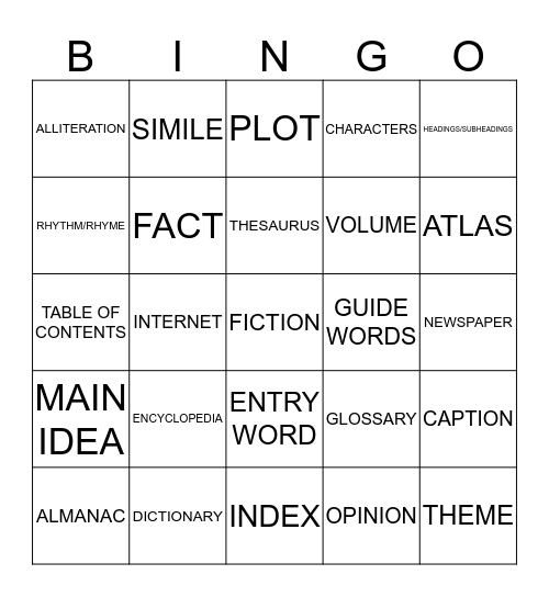 LIBRARY LINGO Bingo Card