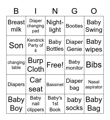 Baby Bingo Card