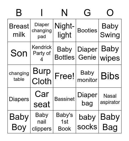 Baby Bingo Card