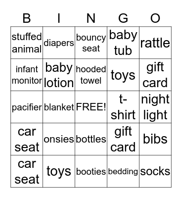 Baby Shower Bingo Card