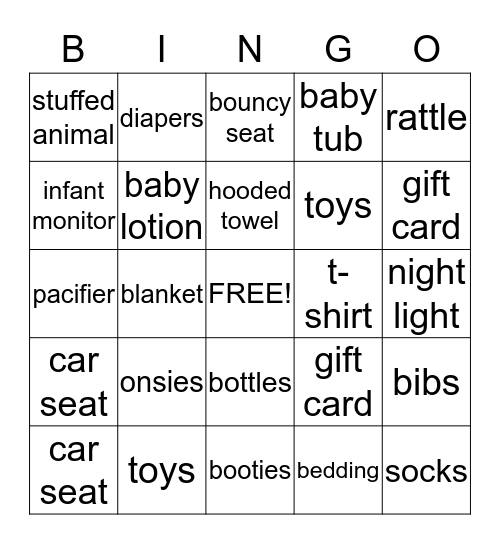 Baby Shower Bingo Card