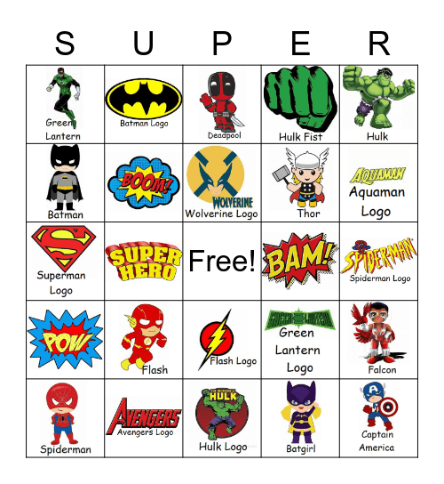 SuperHeroes Bingo Card