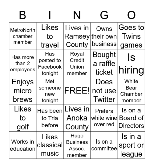 Your Name Here:  Bingo Card