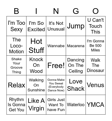 Dance Hits CJ's Bingo Card