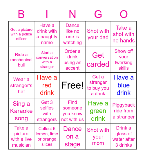 21st Birthday Family Bar Crawl Bingo Card