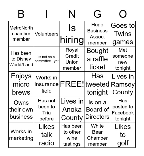 Your Name Here:  Bingo Card