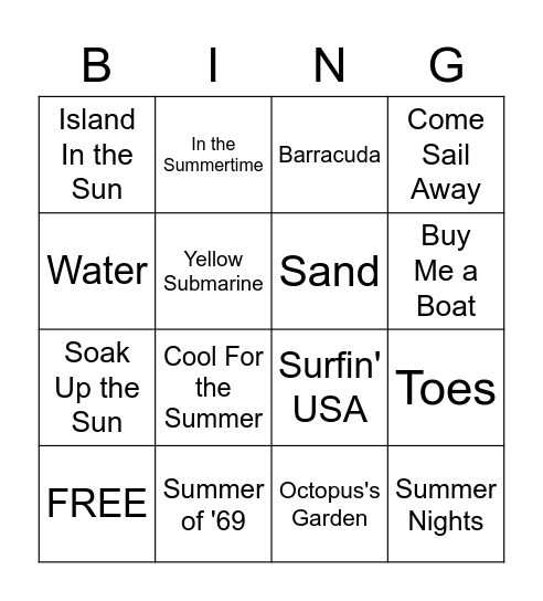 Summer Bingo Card