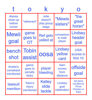 USWNT Olympics Bingo Card