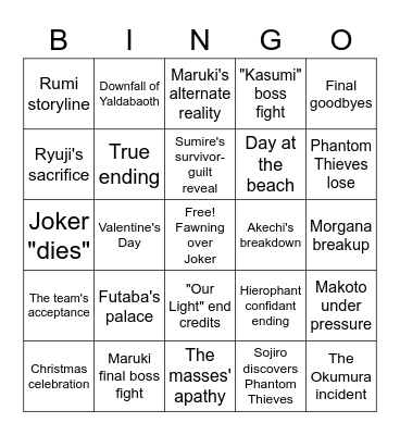 Amina crying at Persona 5 Bingo Card