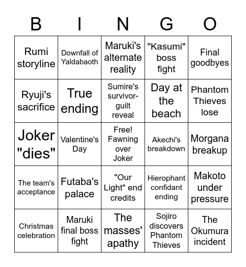 Amina crying at Persona 5 Bingo Card
