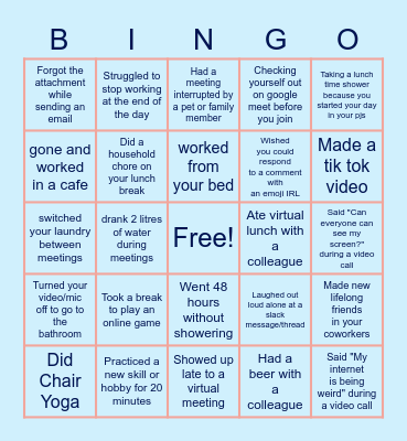 Remote Work Bingo Card