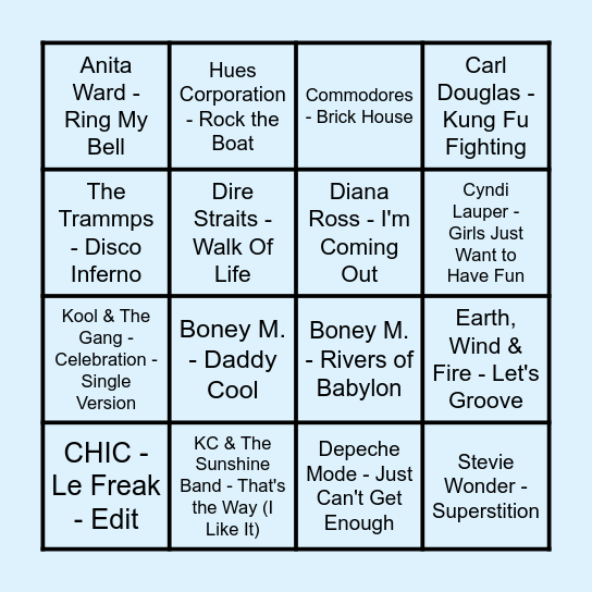 Prince Bingo - Disco & Funk Bingo Card