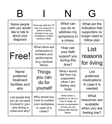 Health Bingo Card