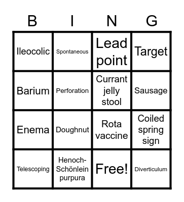 Intussusception Bingo Card