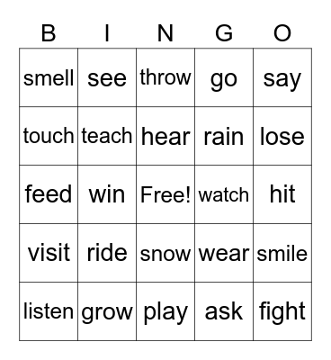 Verb Bingo Card