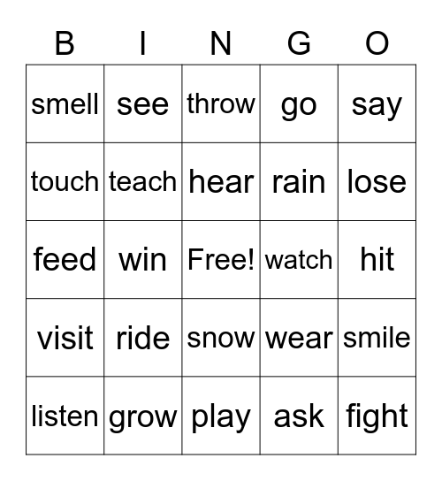 Verb Bingo Card