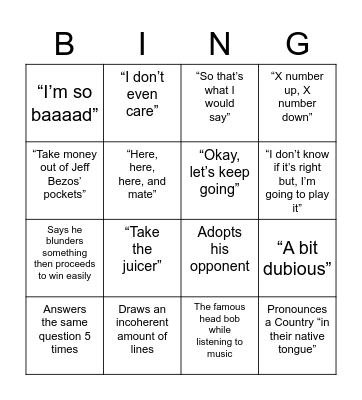 Hikaru Stream Bingo Card