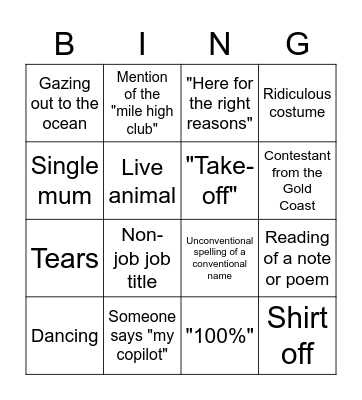 Bachelor Australia 2021 Bingo Card