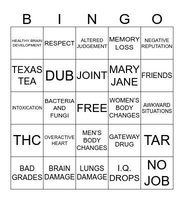 MARIJUANA Bingo Card