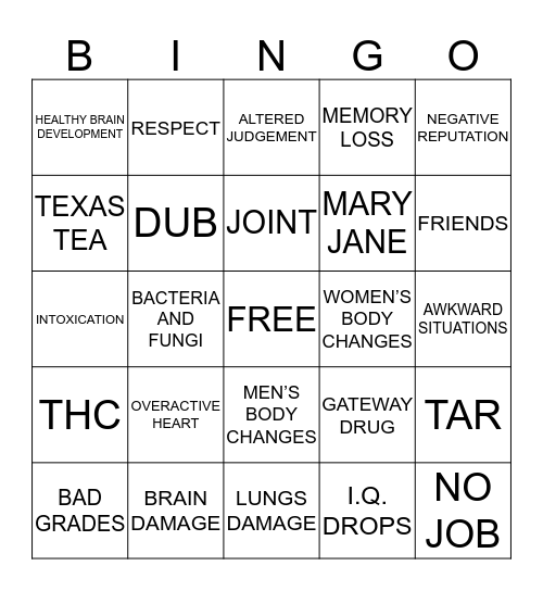 MARIJUANA Bingo Card