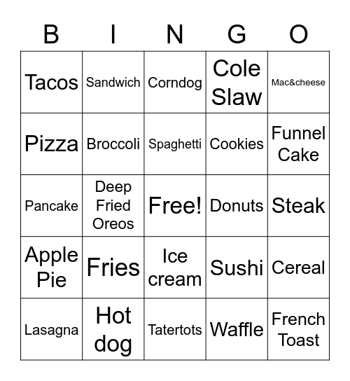 Food Bingo Card