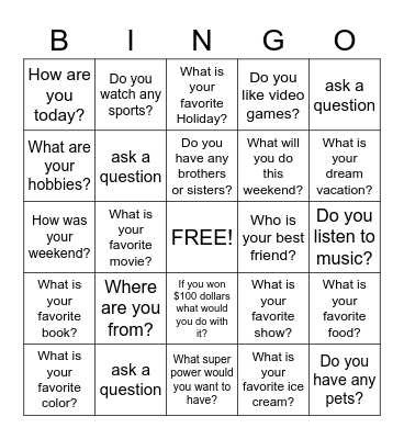 Conversation Bingo Card
