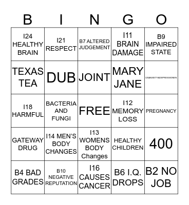 MARIJUANA Bingo Card