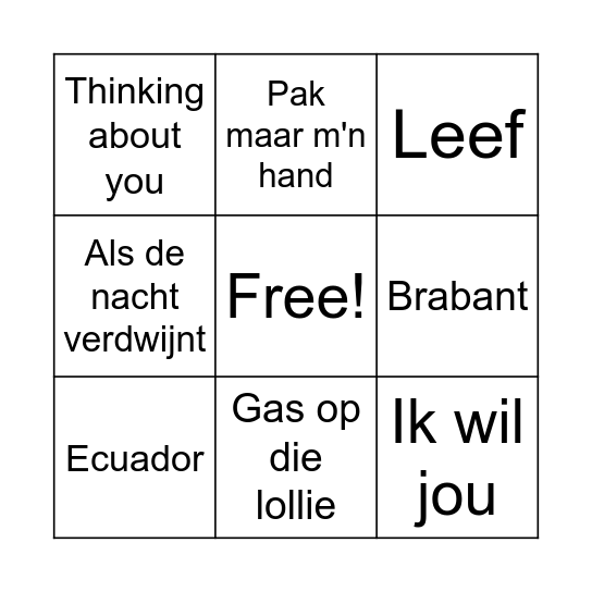 Muziek bingo! Bingo Card