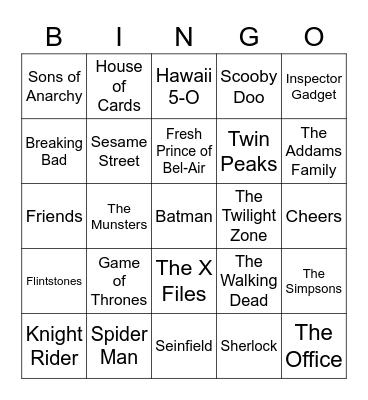 TV Series Bingo Card