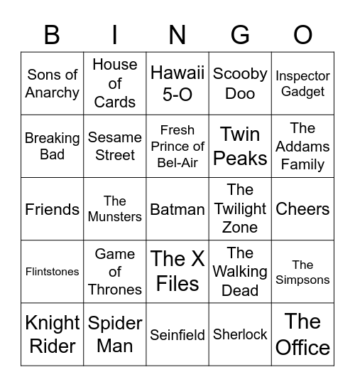 TV Series Bingo Card