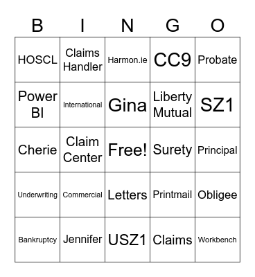 Surety BINGO Card