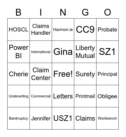 Surety BINGO Card