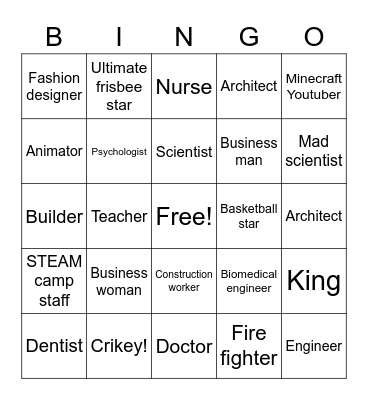 STEAM Project Career Bingo! Bingo Card