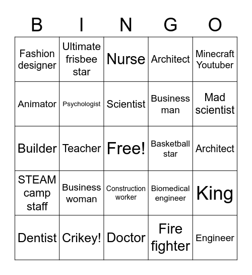 STEAM Project Career Bingo! Bingo Card