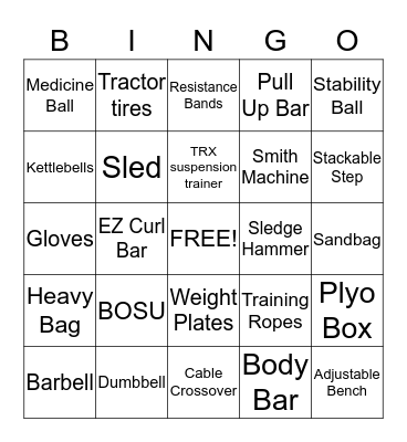 Weight Training 101 Bingo Card