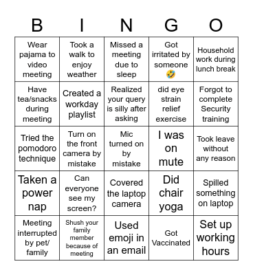 Engineer's Bingo Card