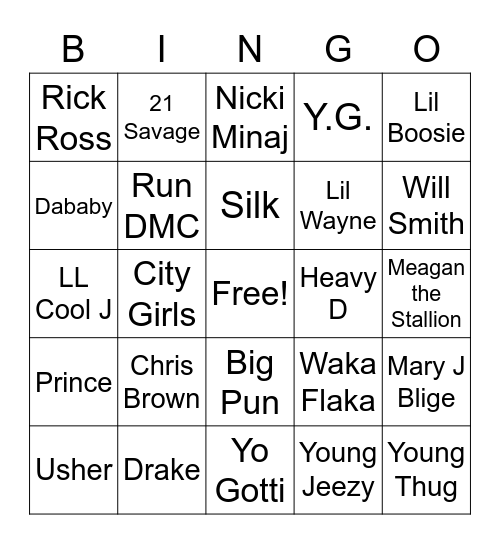 Trap Music Bingo Card