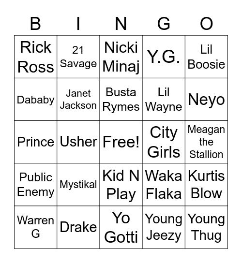 Trap Music Bingo Card