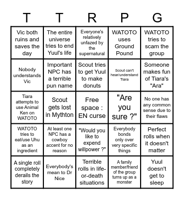 Mythbreakers Bingo Card
