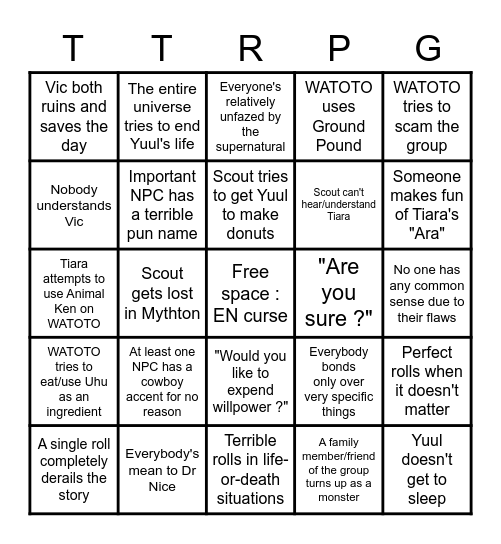 Mythbreakers Bingo Card